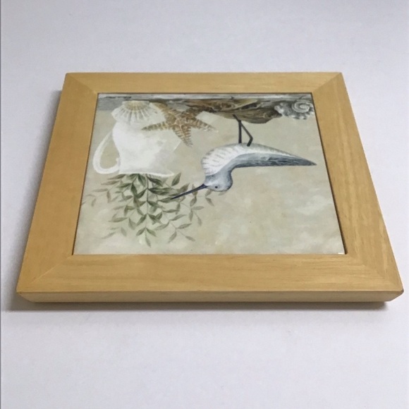 Vintage Diane Arthurs Framed Ceramic Tile Trivet Sandpiper Shells 8x8” Wall Art - Picture 10 of 14